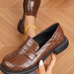Brown Croc Embossed Loafers
